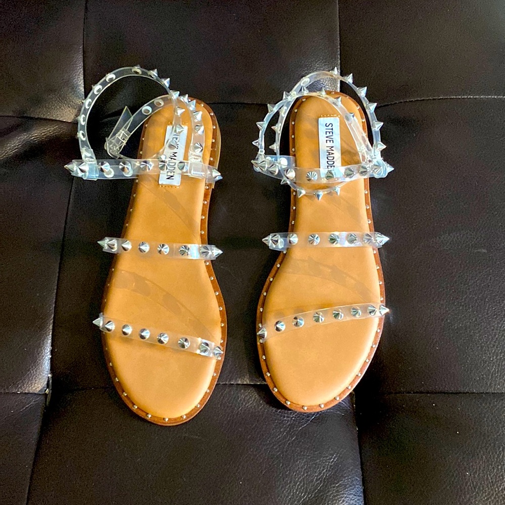Steve Madden strappy sandals. NWOT—never worn. Soles unmarked. Size 8.